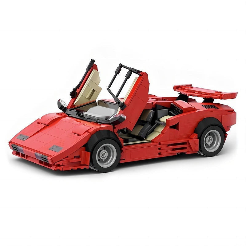 1980s Retro Wedge Supercar MOC Building Kit | 16-Studs Scissor Door Vehicle Model - 12