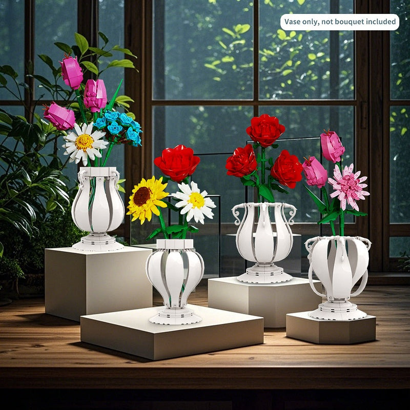 4 In 1 White Vase MOC Building Kit | Decorative Flower Display Model - 6