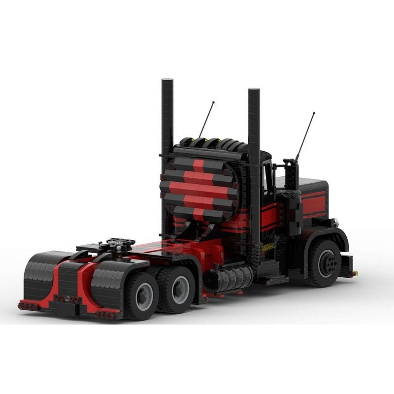 Black & Red Long-Hood Semi Truck 1:17 MOC Building Kit - 3