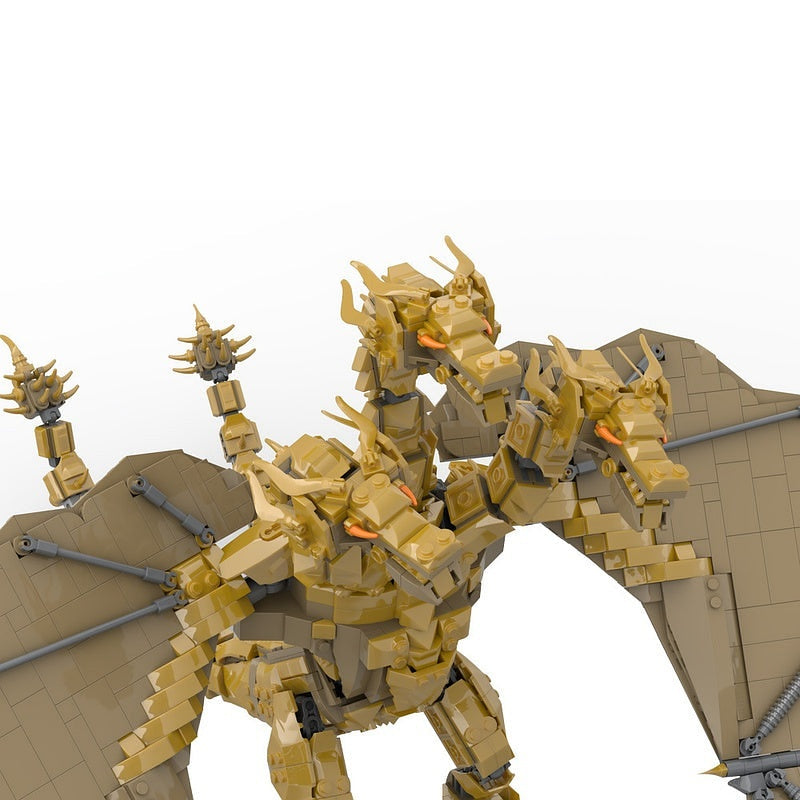 Golden Three-Headed Dragon MOC Building Kit | Fantasy Monster Figure - 5