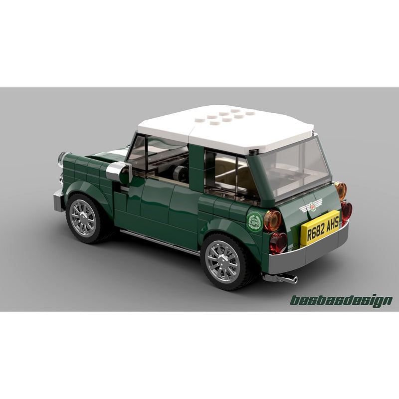 Green Classic Compact Car With White Stripes MOC Building Kit - 3