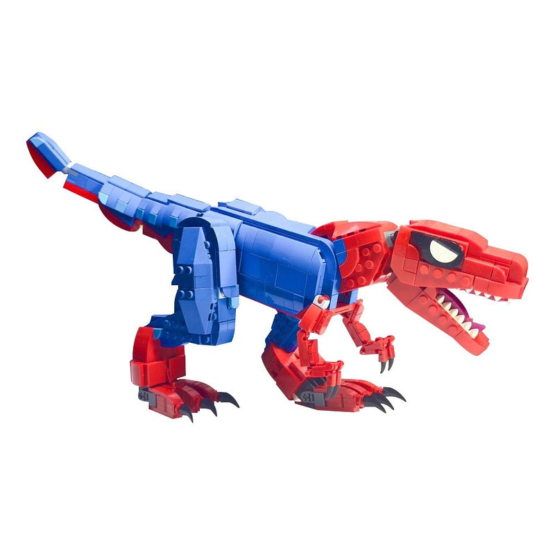 Red & Blue Masked T-Rex MOC Building Kit - 4