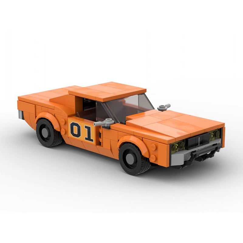 1969 American Orange Retro Drift Coupe Building Kit |  8 wide LEGO-Compatible MOC - 3