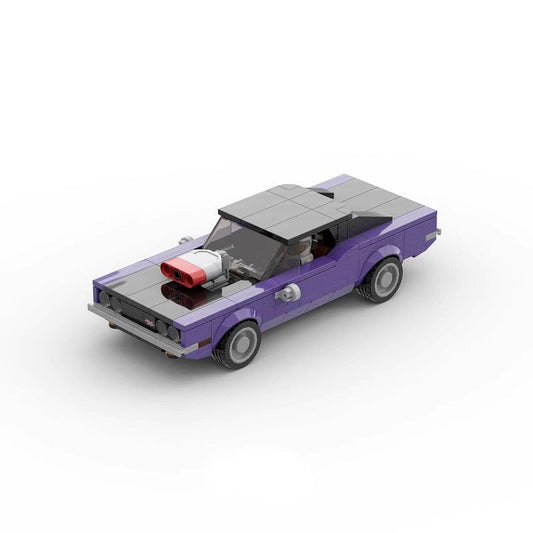 1970 Vintage Purple Muscle Car MOC Building Kit |  8-Wide Classic Vehicle Model - 1