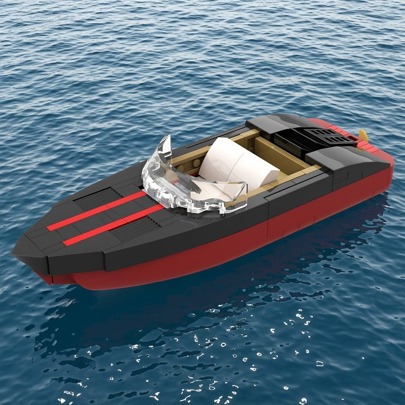 1:40 Black & Red Luxury Speedboat MOC Building Kit - 5