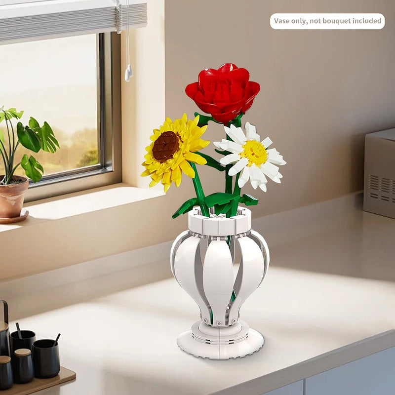 4 In 1 White Vase MOC Building Kit | Decorative Flower Display Model - 2