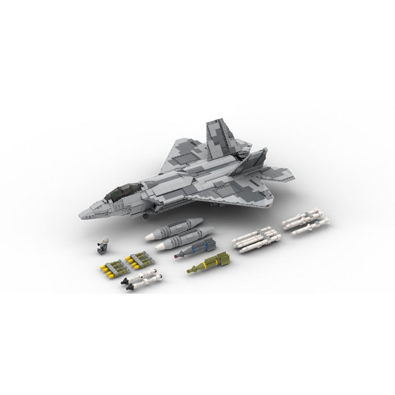 Advanced Twin-Tail F-22 Stealth Fighter Jet MOC Building Kit - 3