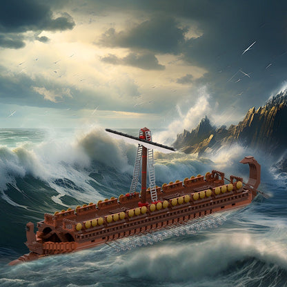  Ancient Greek Bireme Ship MOC Building Kit | Historical Maritime Display Model - 3