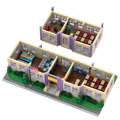 Animated Cartoon Town Elementary School Modular Building Kit | Compatible MOC - 5