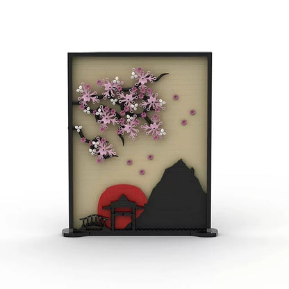 Asian Landscape Silhouette 3D Art Frame Building Kit | LEGO-Compatible MOC - 1