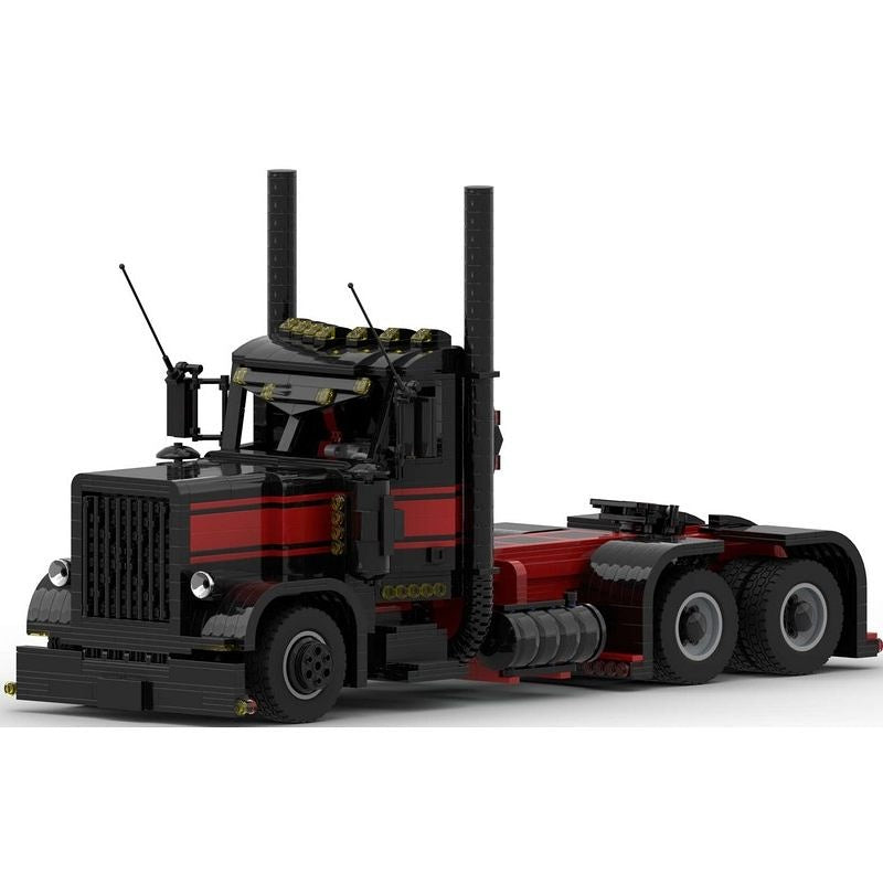 Black & Red Long-Hood Semi Truck 1:17 MOC Building Kit - 1