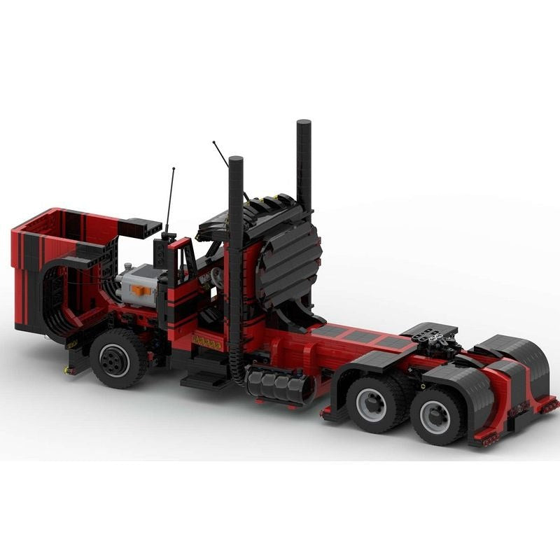 Black & Red Long-Hood Semi Truck 1:17 MOC Building Kit - 2