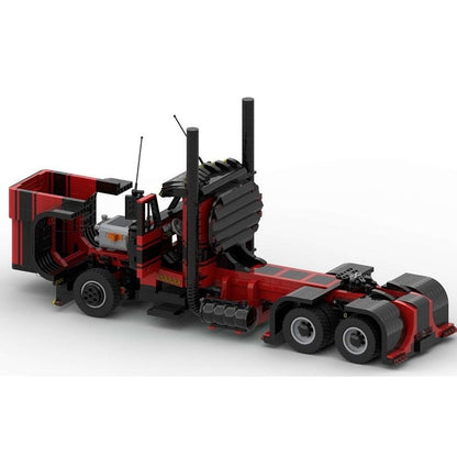 Black & Red Long-Hood Semi Truck 1:17 MOC Building Kit - 2