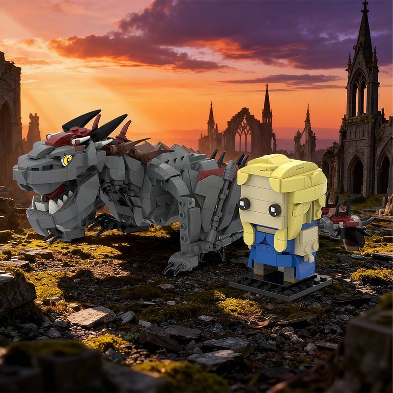Blonde Fantasy Rider & Dark Dragon MOC Building Kit - 2
