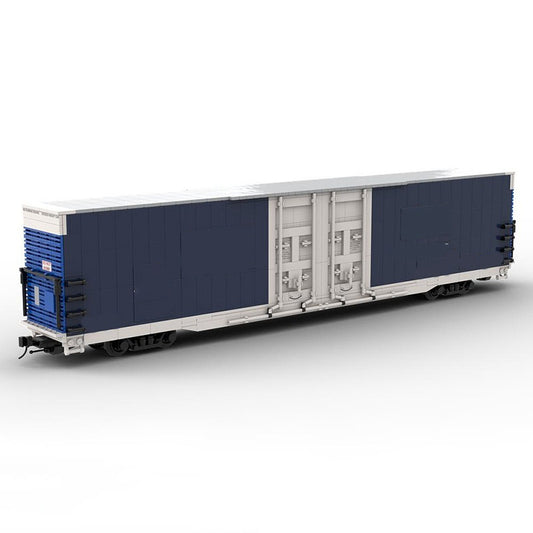 Blue & White 86ft Double Plug-Door Freight Boxcar MOC Building Kit - 1