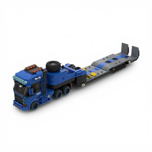Blue COE Heavy-Haul Flatbed Truck & Trailer MOC Building Kit - 1