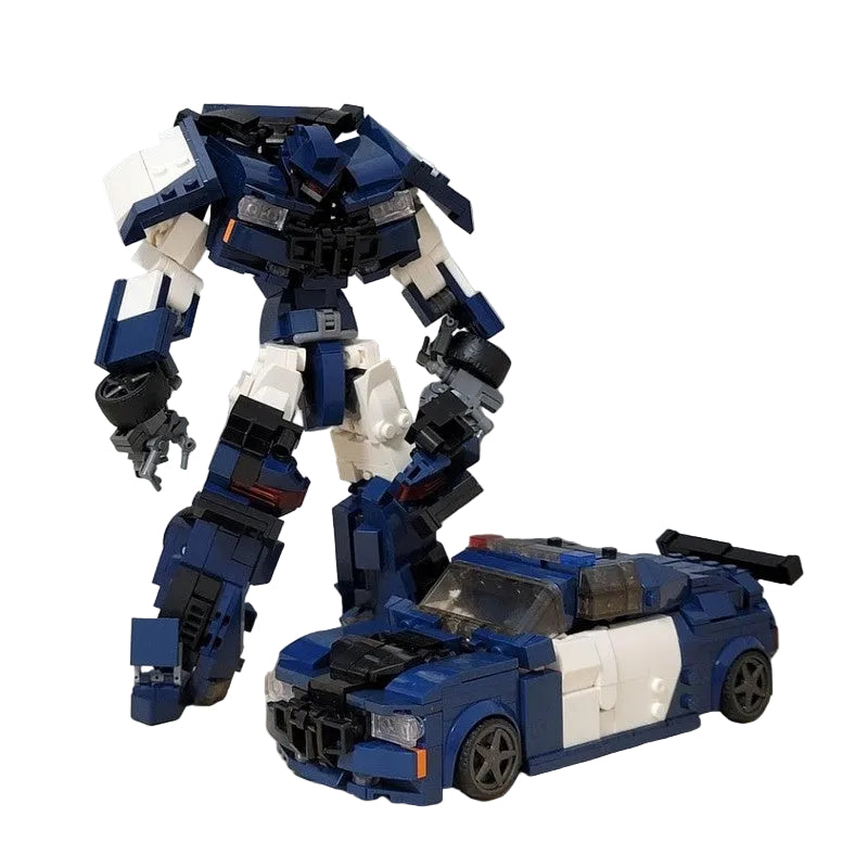 Blue & White Police-Car Robot MOC Building Kit | Dual-Mode Model - 1