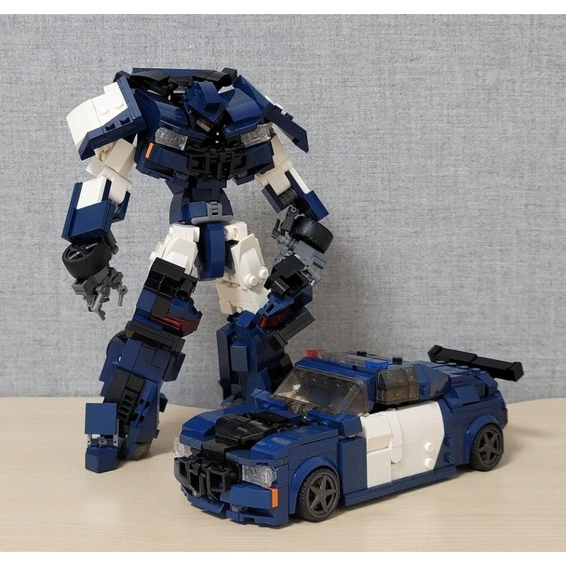 Blue & White Police-Car Robot MOC Building Kit | Dual-Mode Model - 5