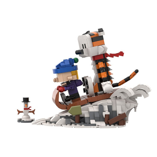 Boy and Tiger Winter Sledding Adventure Diorama Building Kit | LEGO-Compatible MOC - 5