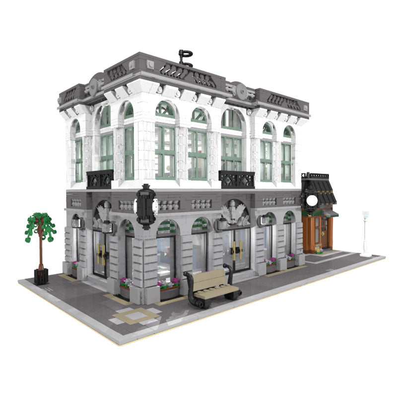 Brick Bank with Coffee Shop Building Kit | LEGO-Compatible MOC - 2