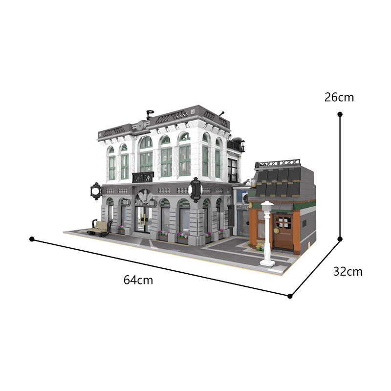 Brick Bank with Coffee Shop Building Kit | LEGO-Compatible MOC - 4