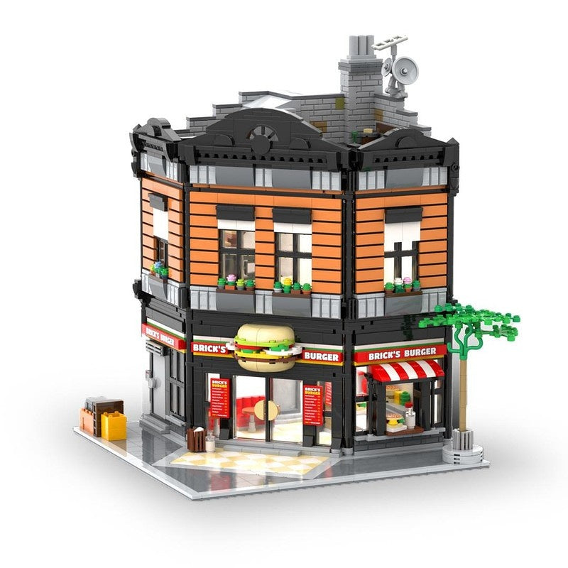 Corner Burger Restaurant Modular MOC Building Kit - 1