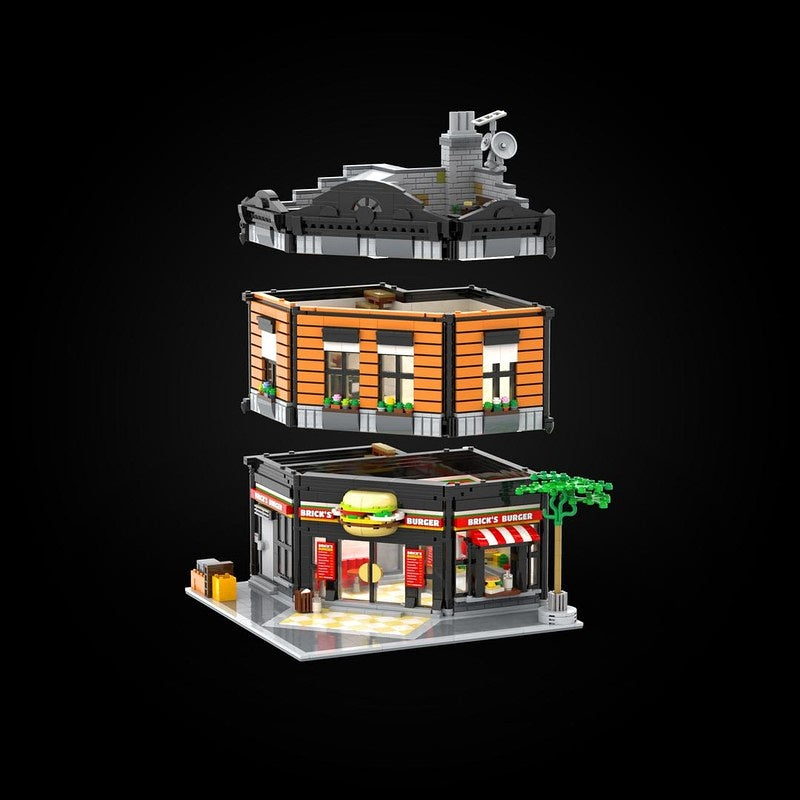 Corner Burger Restaurant Modular MOC Building Kit - 2