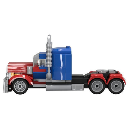 Custom Red And Blue Semi Truck MOC Building Kit | Cargo Vehicle - 4