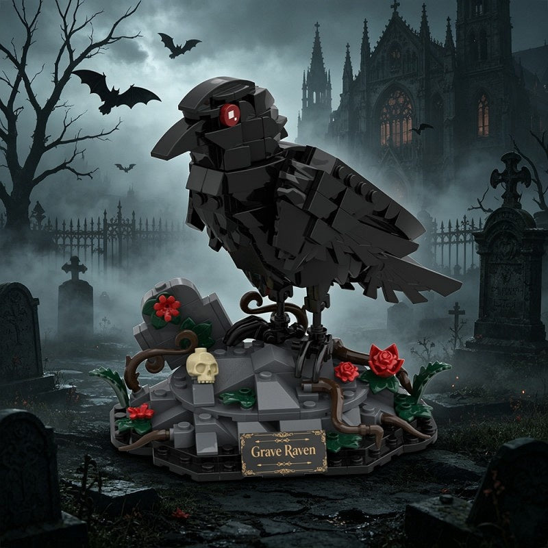 Dark Night Raven MOC Building Kit | Gothic Bird Display Sculpture - 1
