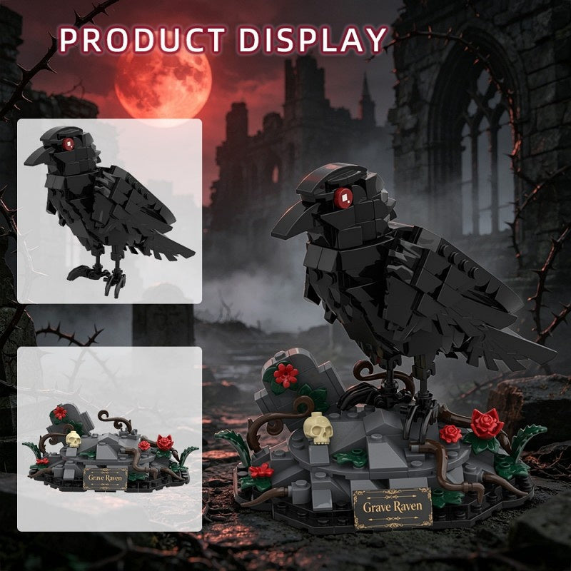 Dark Night Raven MOC Building Kit | Gothic Bird Display Sculpture - 2