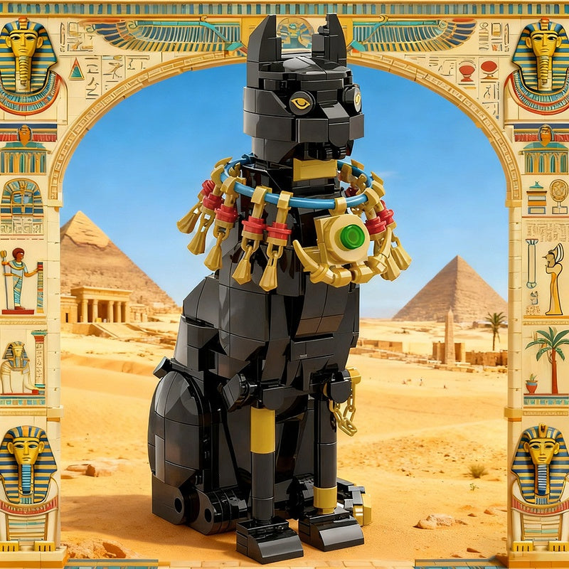 Egyptian Cat MOC Building Kit | Ancient Animal Display Sculpture - 1