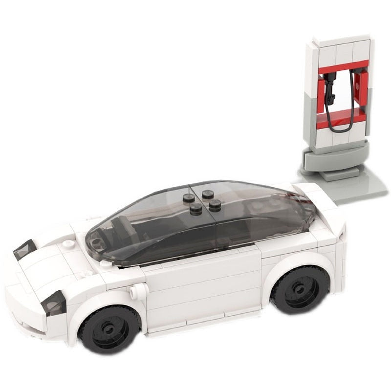 Electric EV Sedan MOC Vehicle Building Kit | 6-Stud Design - 1