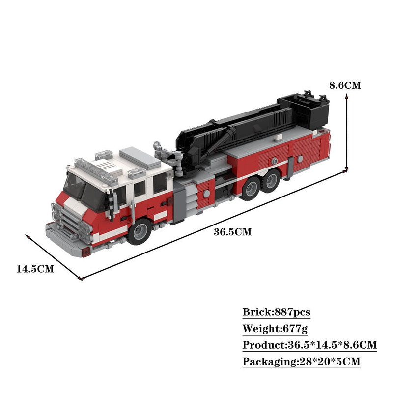 Fire Truck Mid-Mount Aerial Platform MOC Building Kit | Rescue Vehicle - 4