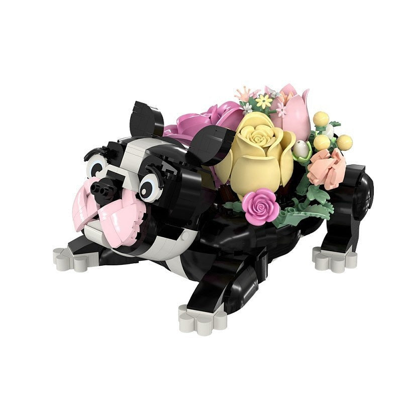 French Bulldog Flower Bouquet MOC Building Kit for Floral Animal Display - 1