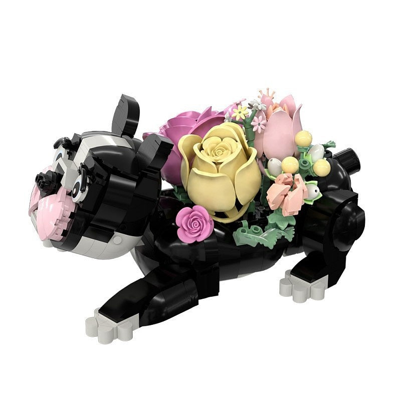 French Bulldog Flower Bouquet MOC Building Kit for Floral Animal Display - 2