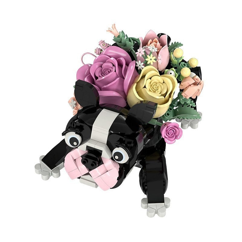 French Bulldog Flower Bouquet MOC Building Kit for Floral Animal Display - 5