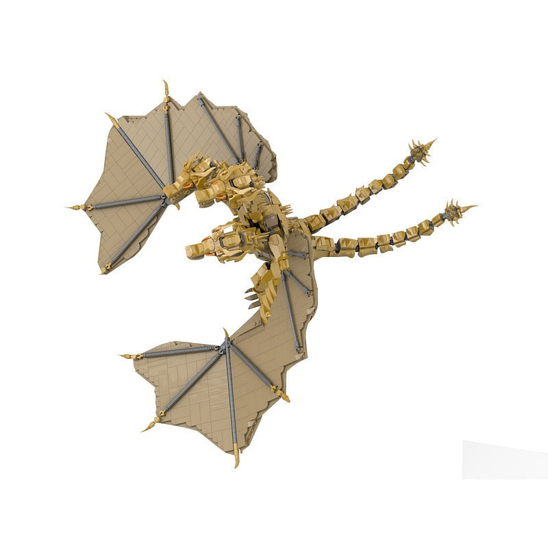 Golden Three-Headed Dragon MOC Building Kit | Fantasy Monster Figure - 2