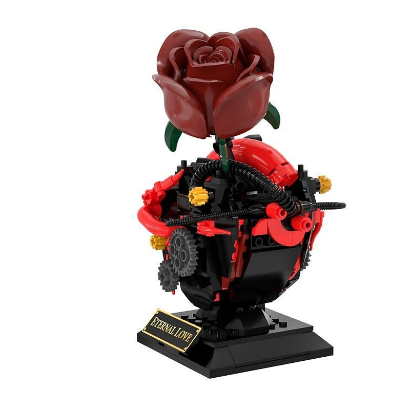 Gothic Mechanical Heart Rose MOC Building Kit for Dark Fantasy Display - 3