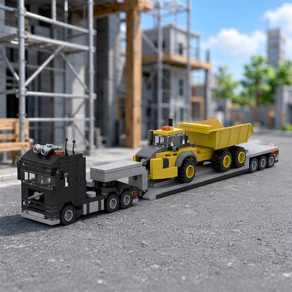 Heavy Haul Semi Truck & Lowboy Dump Hauler MOC Building Kit - 4