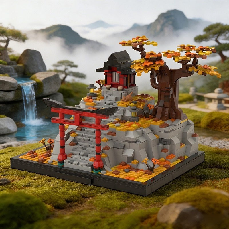 Japanese Mountain Shrine MOC Building Kit | Autumn Torii Architecture - 5