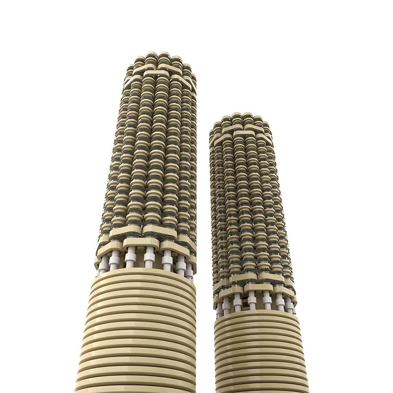 Marina City Chicago 1:800 Scale Skyscraper Building Kit | LEGO-Compatible MOC - 3