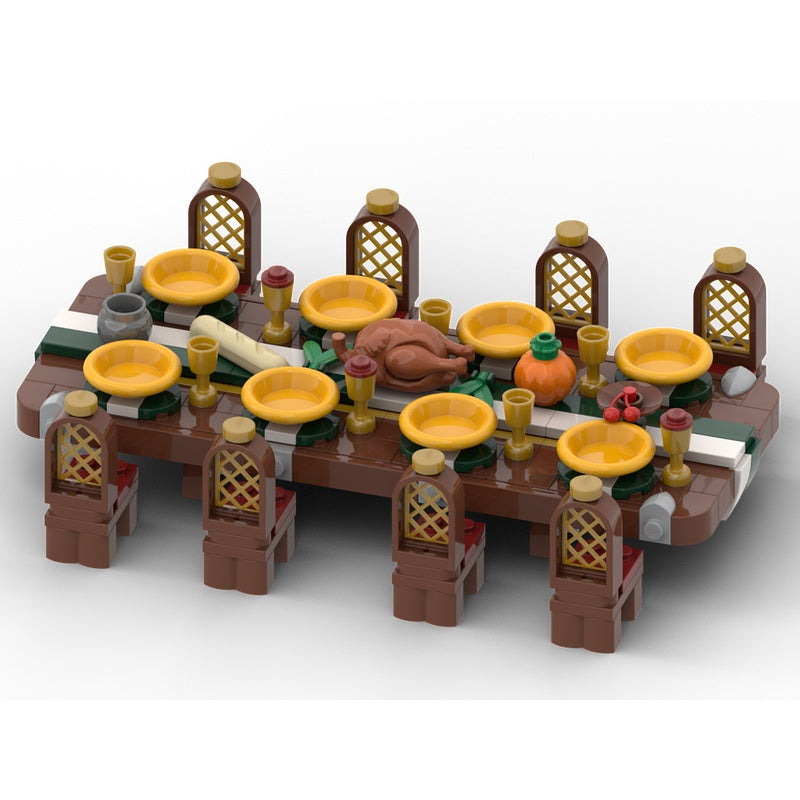 Medieval Banquet Dining Table & 8 Chairs MOC Building Kit - 1