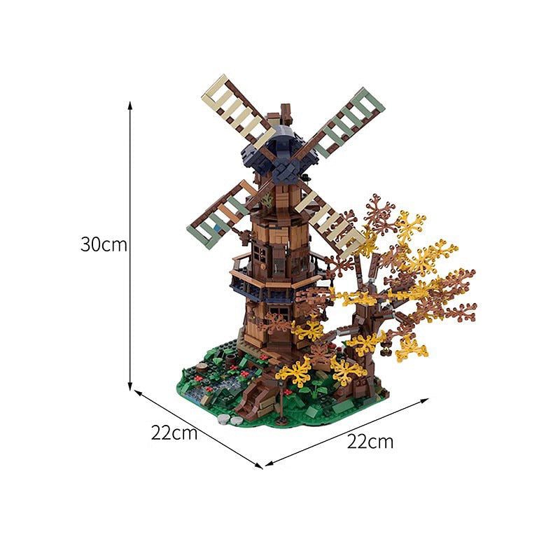 Mill on the Hill MOC Building Kit | Medieval Village Architecture Model - 2