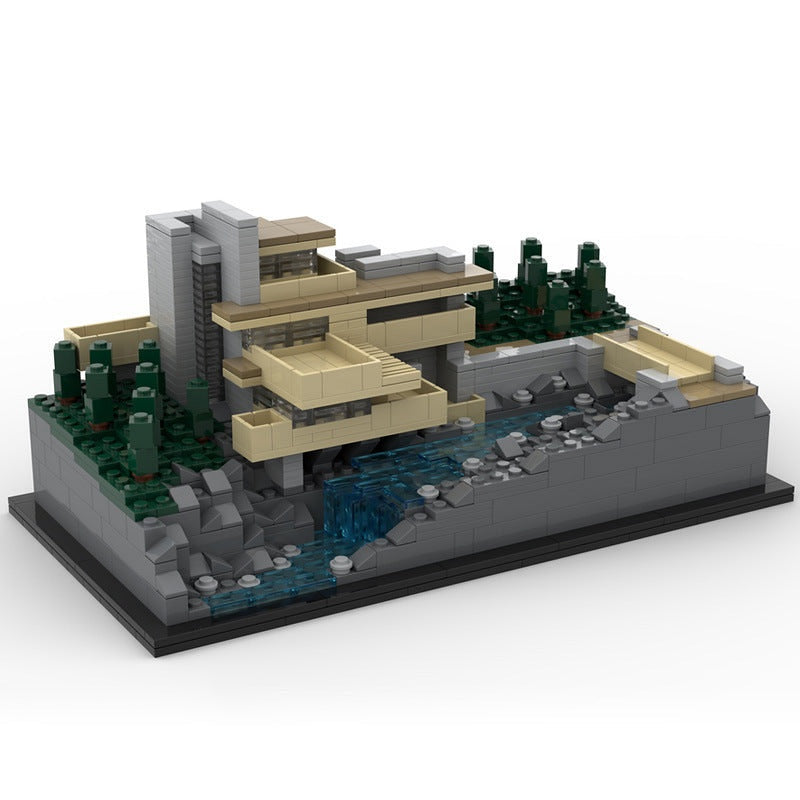 Modern Waterfall House MOC Building Kit | Nature Villa Architecture Model - 2