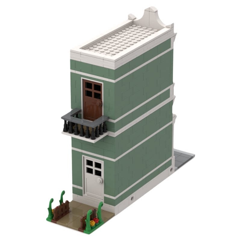Narrow Sage Green Modular House MOC Building Kit - 3