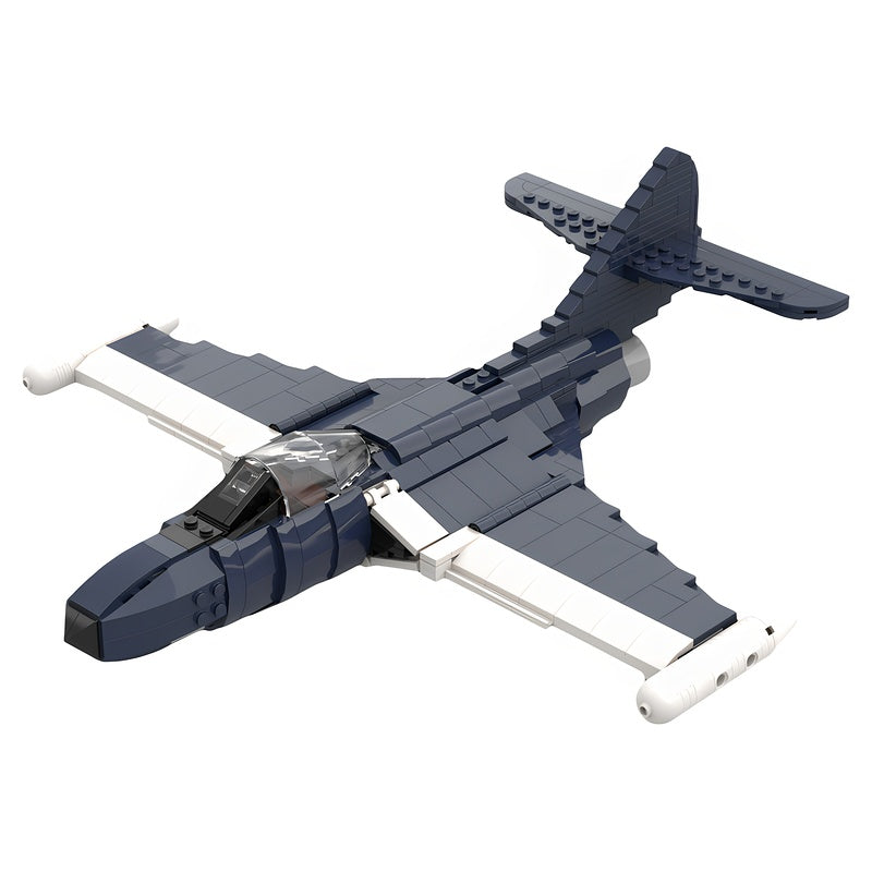 Navy Blue Fold-Wing Carrier Jet Fighter MOC Building Kit - 1