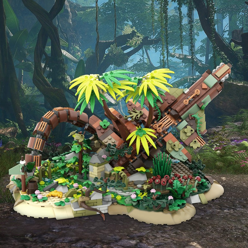 Overgrown Mechanical Ruins Diorama MOC Building Kit - 3