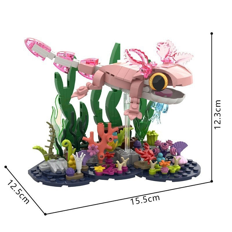 Pink Axolotl MOC Building Kit | Creative Aquatic Animal Model Set - 5