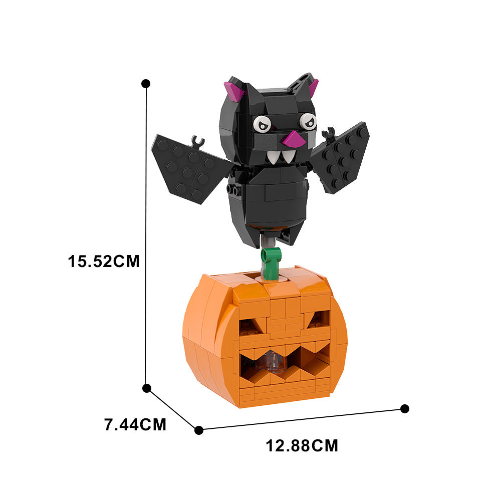 pumpkin and bat brickheadz building set | halloween | lego compatible - 1