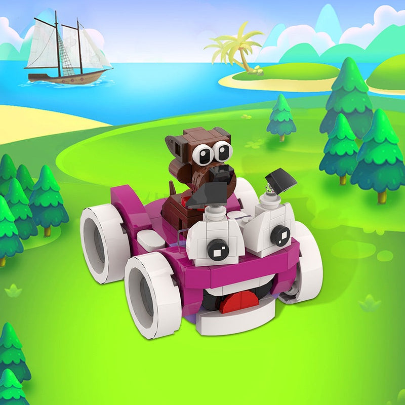 Purple Cartoon Car & Puppy MOC Building Kit - 2